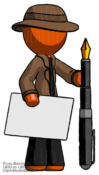 Orange Detective Man Holding Large Envelope And Calligraphy Pen #1544