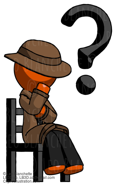 Orange Detective Man Question Mark Concept, Sitting On Chair Thinking #1550