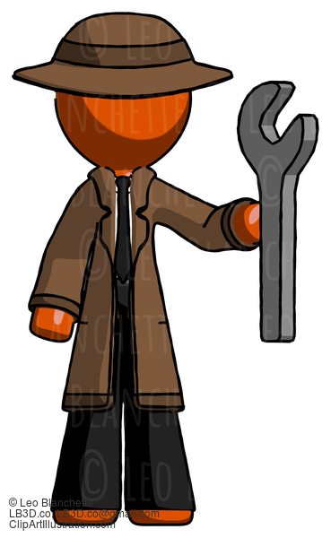 Orange Detective Man Holding Wrench Ready To Repair Or Work #1553