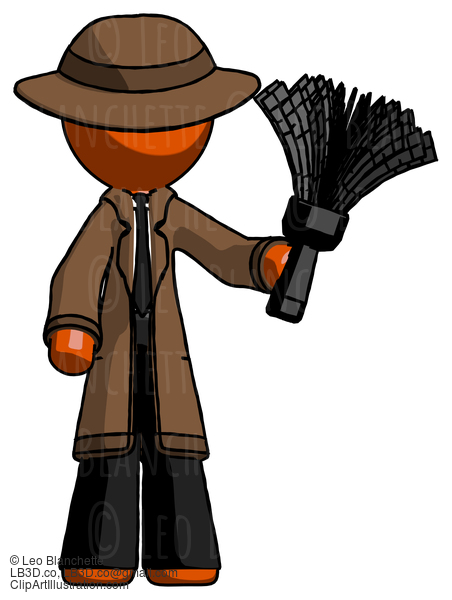 Orange Detective Man Holding Feather Duster Facing Forward #1556