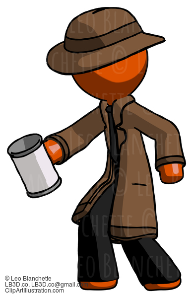 Orange Detective Man Begger Holding Can Begging Or Asking For Charity Facing Left #1557