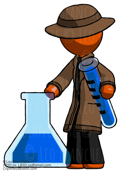 Orange Detective Man Holding Test Tube Beside Beaker Or Flask #1568