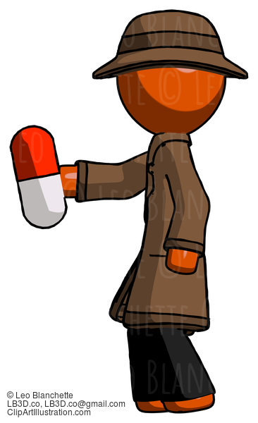 Orange Detective Man Holding Red Pill Walking To Left #1569