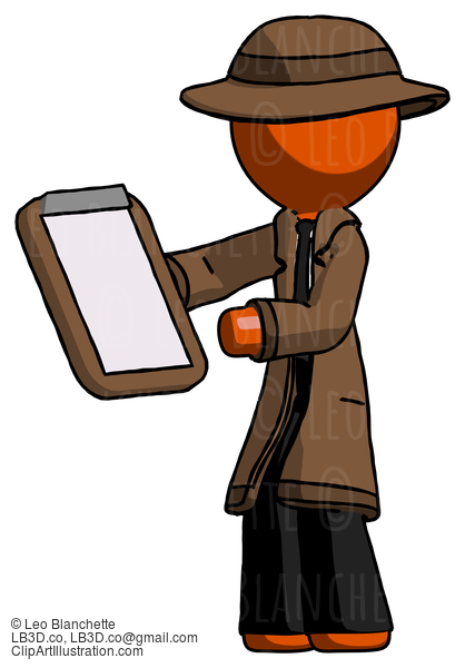 Orange Detective Man Reviewing Stuff On Clipboard #1572