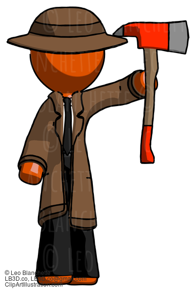 Orange Detective Man Holding Up Red Firefighter’S Ax #1573