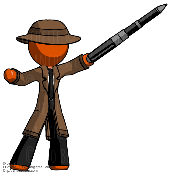 Orange Detective Man Demonstrating That Indeed The Pen Is Mightier #1574