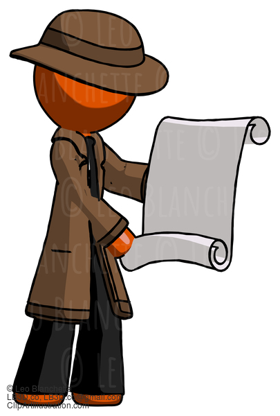 Orange Detective Man Holding Blueprints Or Scroll #1575