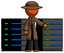 Orange Detective Man With Server Racks, In Front Of Two Networked Systems