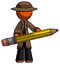Orange Detective Man writer or blogger holding large pencil