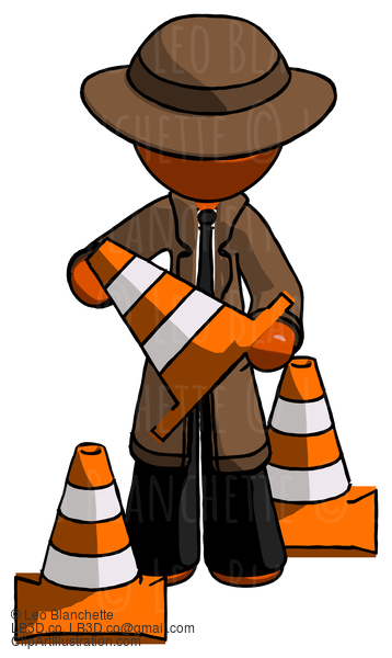 Orange Detective Man Holding A Traffic Cone #1580