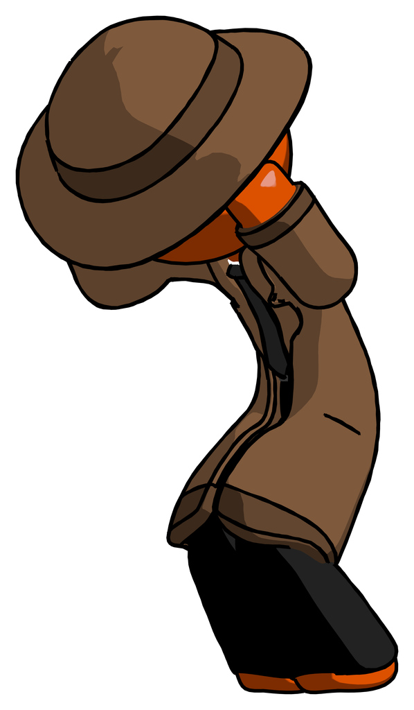 Orange Detective Man with Headache or Covering Ears Turned to His Left