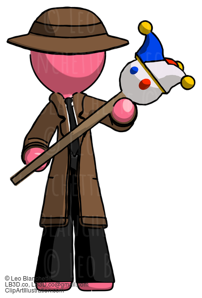 Pink Detective Man Holding Jester Diagonally #1592