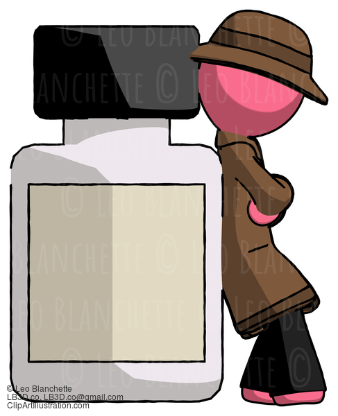 Pink Detective Man Leaning Against Large Medicine Bottle #1593