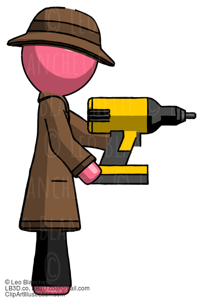 Pink Detective Man Using Drill Drilling Something On Right Side #1594