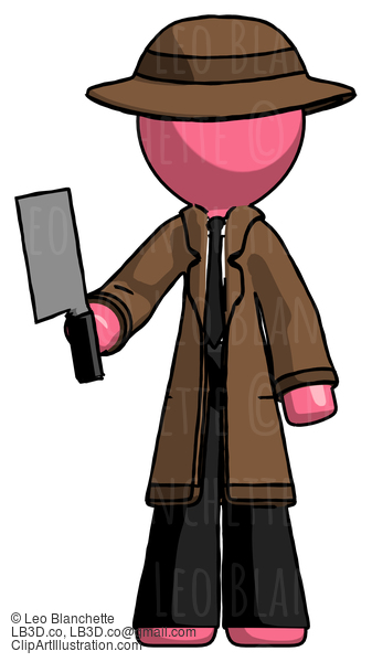 Pink Detective Man Holding Meat Cleaver #1597