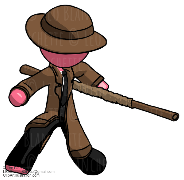 Pink Detective Man Bo Staff Action Hero Kung Fu Pose #1600