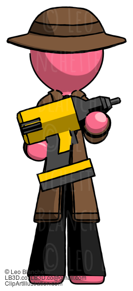 Pink Detective Man Holding Large Drill #1601