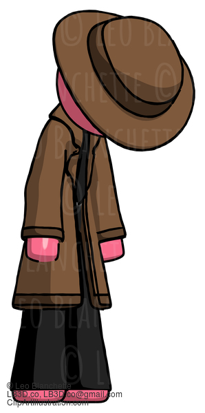 Pink Detective Man Depressed With Head Down Turned Right #1604