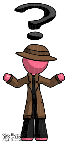 Pink Detective Man With Question Mark Above Head, Confused #1607