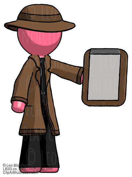 Pink Detective Man Showing Clipboard To Viewer #1610