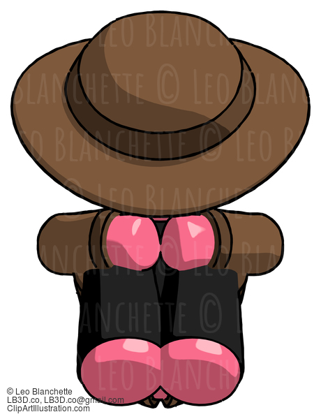 Pink Detective Man Sitting With Head Down Facing Forward #1613