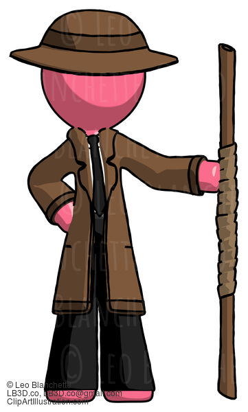 Pink Detective Man Holding Staff Or Bo Staff #1615