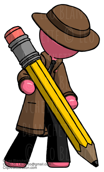 Pink Detective Man Writing With Large Pencil #1616