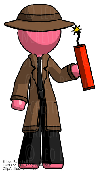 Pink Detective Man Holding Dynamite With Fuse Lit #1617