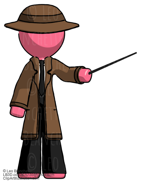 Pink Detective Man Teacher Or Conductor With Stick Or Baton Directing #1625