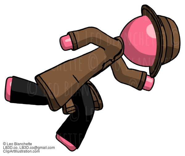 Pink Detective Man Running While Falling Down #1626