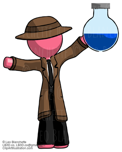 Pink Detective Man Holding Large Round Flask Or Beaker #1629