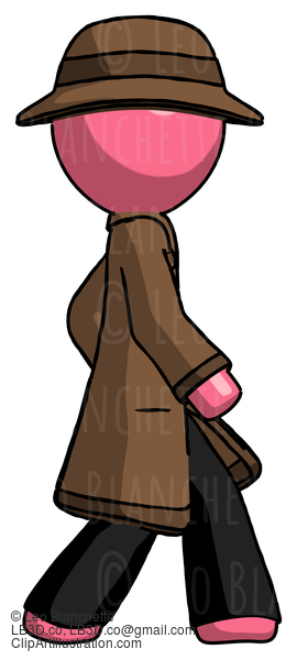 Pink Detective Man Walking Right Side View #1630