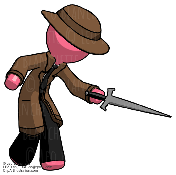 Pink Detective Man Sword Pose Stabbing Or Jabbing #1631