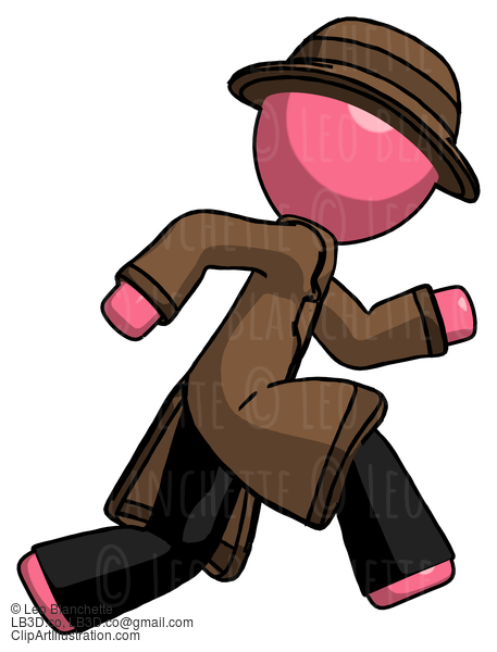 Pink Detective Man Running Fast Right #1632