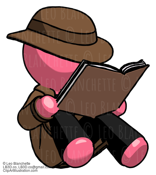 Pink Detective Man Reading Book While Sitting Down #1633