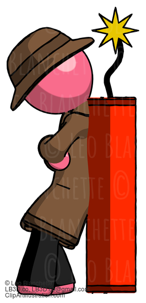 Pink Detective Man Leaning Against Dynimate, Large Stick Ready To Blow #1636