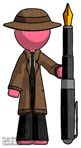 Pink Detective Man Holding Giant Calligraphy Pen #1640