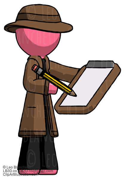 Pink Detective Man Using Clipboard And Pencil #1641