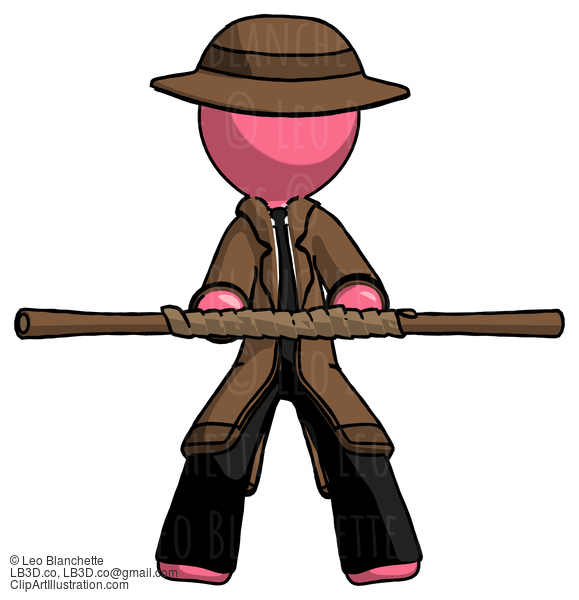 Pink Detective Man Bo Staff Kung Fu Defense Pose #1642