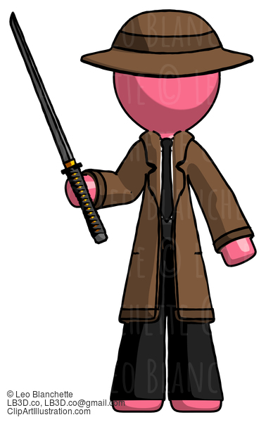 Pink Detective Man Standing Up With Ninja Sword Katana #1643