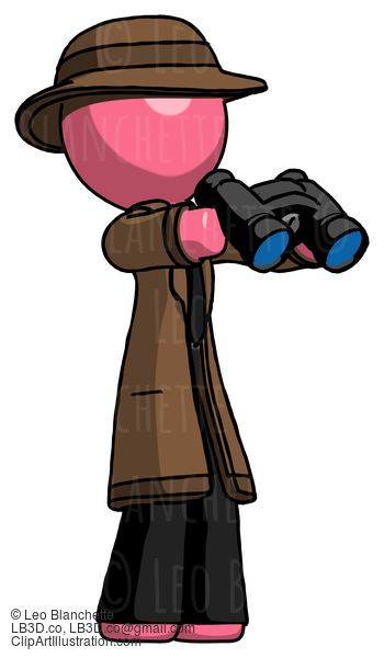 Pink Detective Man Holding Binoculars Ready To Look Right #1644