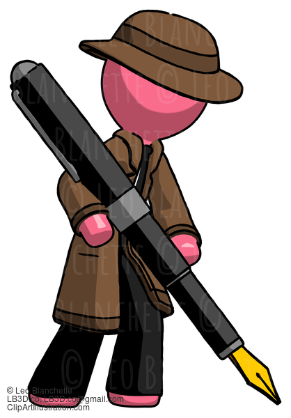 Pink Detective Man Drawing Or Writing With Large Calligraphy Pen #1646