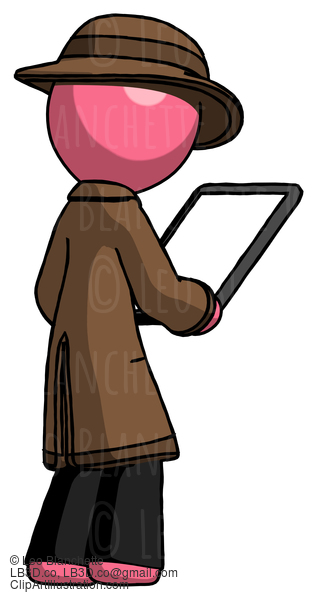 Pink Detective Man Looking At Tablet Device Computer Facing Away #1649