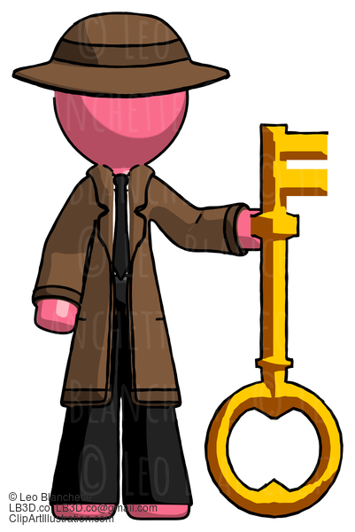 Pink Detective Man Holding Key Made Of Gold #1652