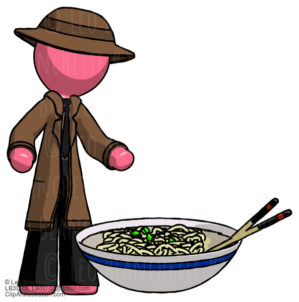 Pink Detective Man And Noodle Bowl, Giant Soup Restaraunt Concept #1656