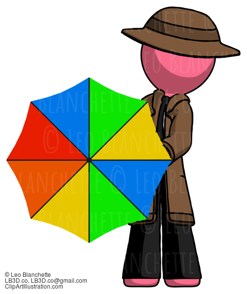 Pink Detective Man Holding Rainbow Umbrella Out To Viewer #1657