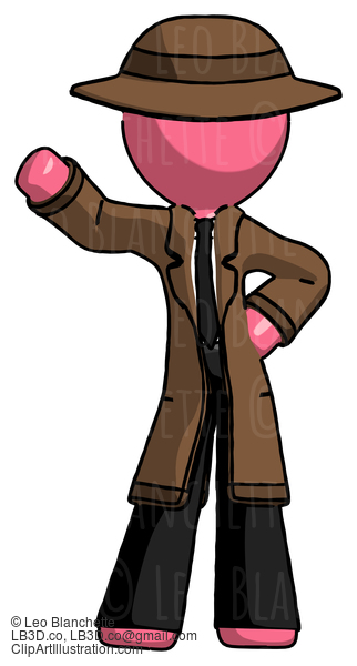 Pink Detective Man Waving Right Arm With Hand On Hip #1658