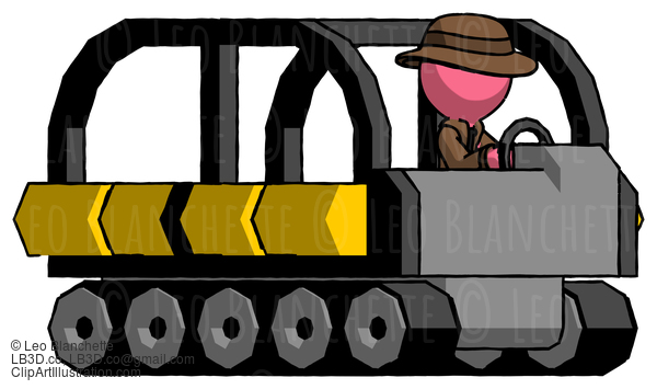 Pink Detective Man Driving Amphibious Tracked Vehicle Side Angle View #1660