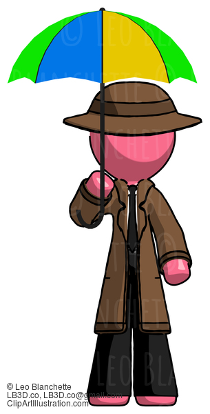 Pink Detective Man Holding Umbrella Rainbow Colored #1661