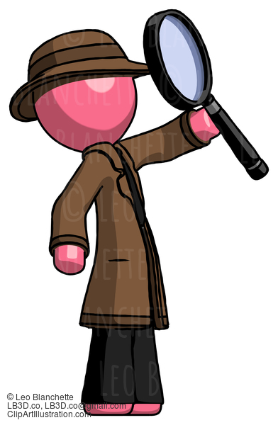 Pink Detective Man Inspecting With Large Magnifying Glass Facing Up #1663